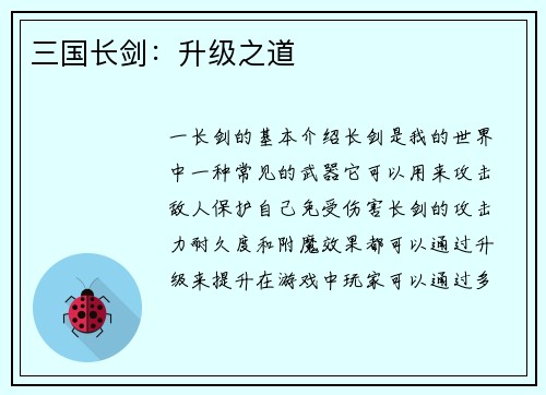 三国长剑：升级之道